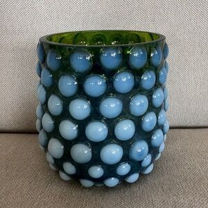 Gorgeous, blue & green vintage hobnail glass